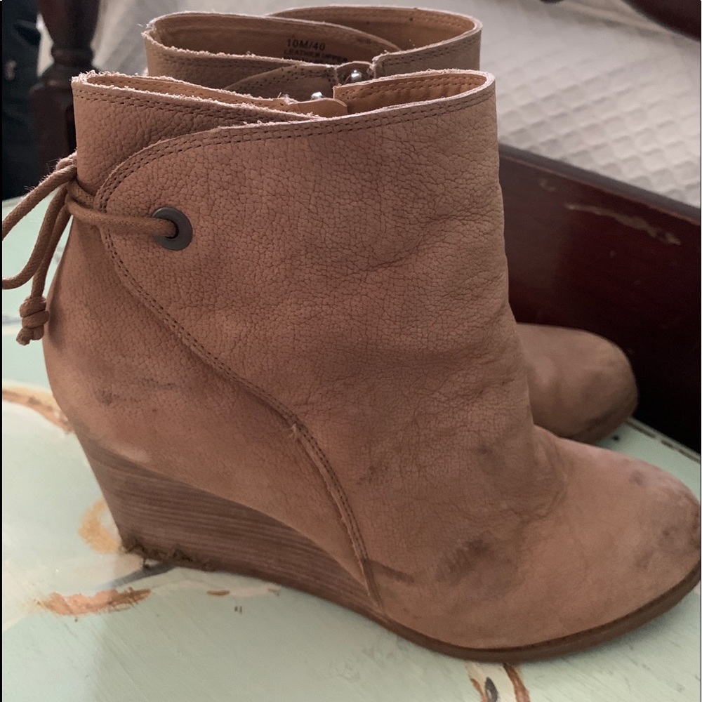 Lucky Brand Tan Wedge Booties